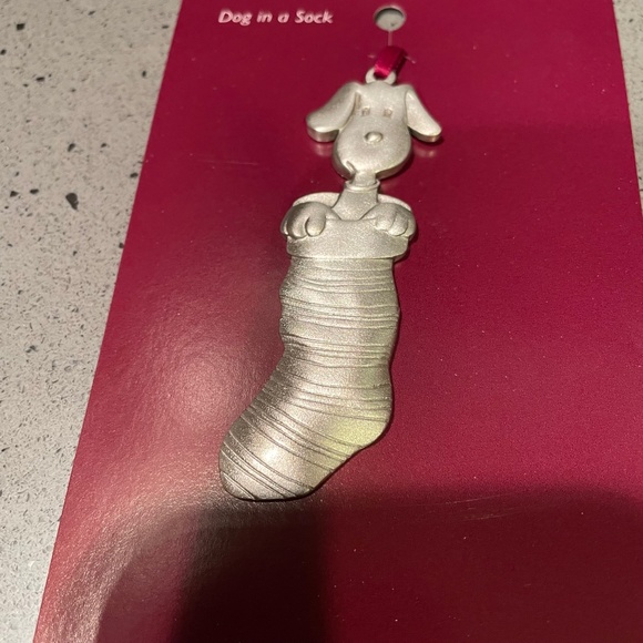 Amos Pewter Dog in Stocking ornament - Picture 2 of 5